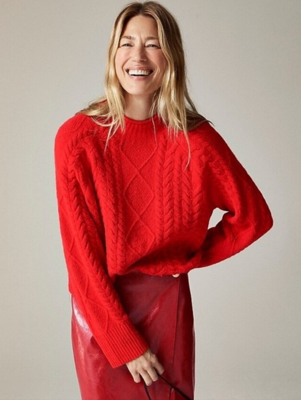 J CREW Cable-Knit Rollneck Sweater Supersoft Yarn Red Wool Size S Holiday NWOT